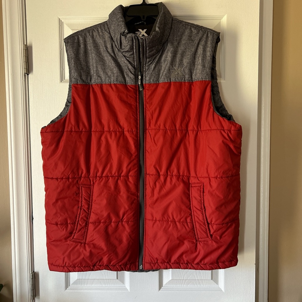 ZeroXposur Red & Gray Sleeveless Full Zip Puffer Vest w/Sherpa Collar ~ Size XXL